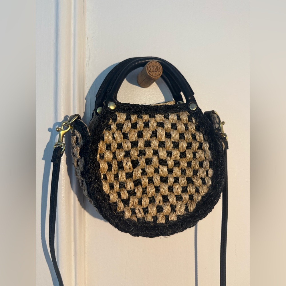 Clare V Black and Tan Woven Handbag